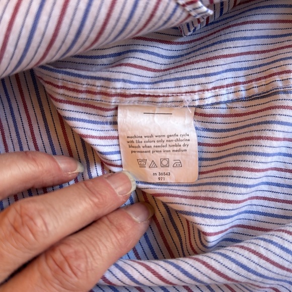 3/$15 CHAPS MENS DRESS SHIRT WHITE w/BLUE/RED STRIPES WRINKLE FREE 17-1/2x36/37 - Picture 8 of 9